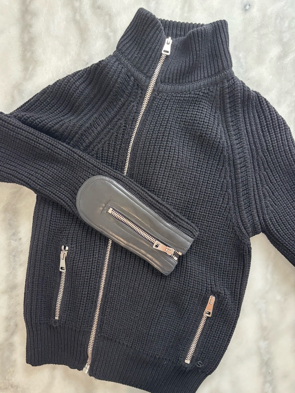 Gucci Black Zip Ribbed Sweater Jacket